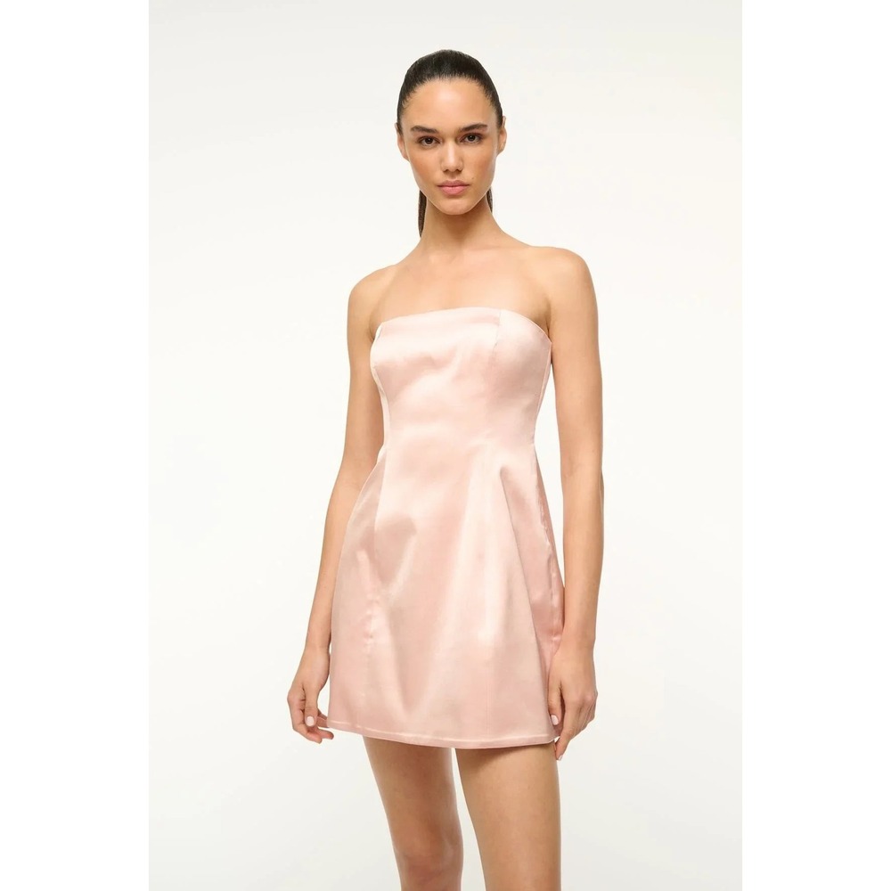 STAUD Silvia Mini Dress Petal Pink Satin Strapless Cocktail Party Size 4